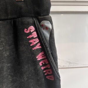 CelinaSpookyBoo Stay Weird Acid Wash Sweatpants Ghost Graphic